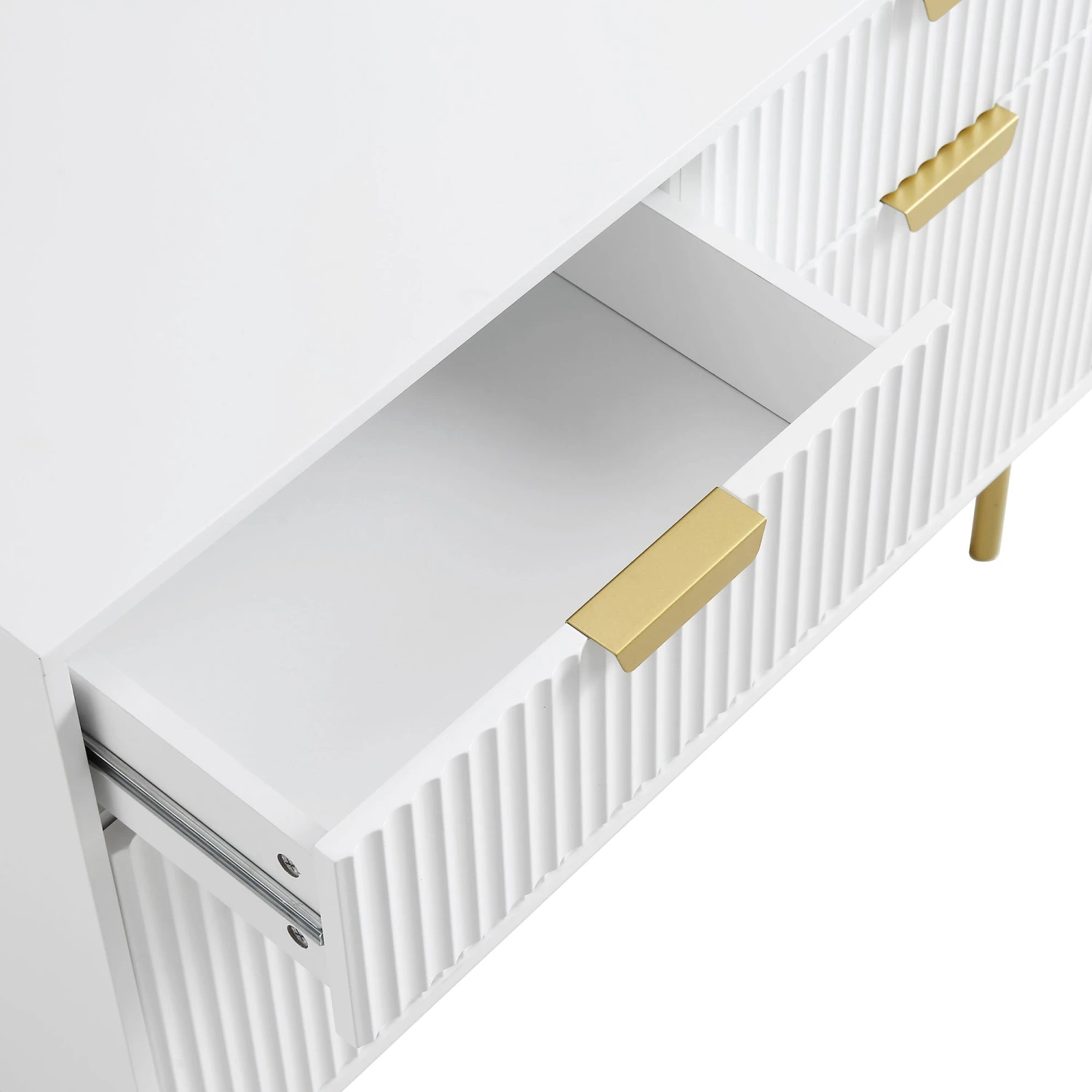 Richmond Ridged 2-Door Cabinet with Drawers β Matte White and Gold Luxe Sideboard 10 Richmond Ridged 2-Door Cabinet with Drawers β Matte White and Gold Luxe Sideboard - Image 10