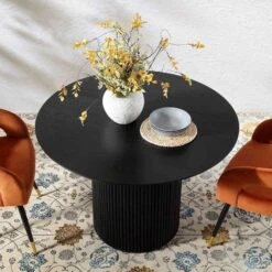 Maru Round Oak Pedestal Dining Table, Black 11 Maru Round Oak Pedestal Dining Table, Black -Daals Store BSD 134 BLACK scene1