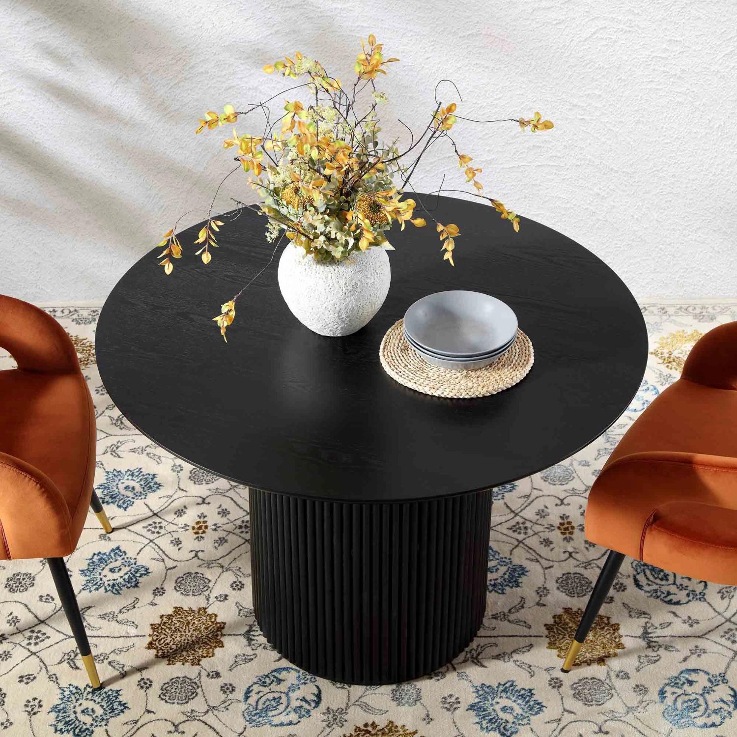 Maru Round Oak Pedestal Dining Table, Black 2 Maru Round Oak Pedestal Dining Table, Black - Image 2