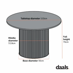 Maru 110cm Round Oak Dining Table – Japandi Style Fluted Pedestal Base -Daals Store BSD 134 CHART 1