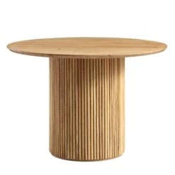 Maru 110cm Round Oak Dining Table – Japandi Style Fluted Pedestal Base -Daals Store BSD 134 OAK WB1