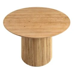 Maru 110cm Round Oak Dining Table – Japandi Style Fluted Pedestal Base -Daals Store BSD 134 OAK WB2