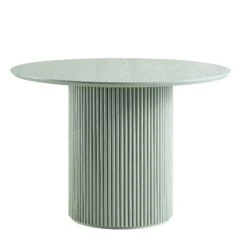 Maru Sage Green Round Oak Pedestal Dining Table – Japandi Fluted Base Design -Daals Store BSD 134 SAGE WB2