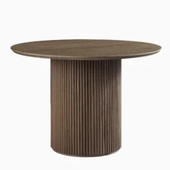 Maru Round Silver Oak Pedestal Dining Table – Fluted Base Japandi Style -Daals Store BSD 134 SILK WB1