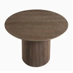 Maru Round Silver Oak Pedestal Dining Table – Fluted Base Japandi Style -Daals Store BSD 134 SILK WB2