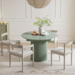 Maru Round 4-6 Seater Extending Oak Pedestal Dining Table, Sage Green -Daals Store BSD 135 SAGE scene3