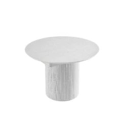 Maru Round 4-6 Seater Extending Oak Pedestal Dining Table – Washed White Japandi Fluted Base -Daals Store BSD 135 WHITE GIF
