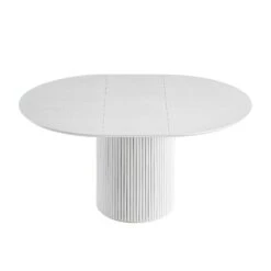 Maru Round 4-6 Seater Extending Oak Pedestal Dining Table – Washed White Japandi Fluted Base -Daals Store BSD 135 WHITE WB1