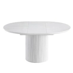 Maru Round 4-6 Seater Extending Oak Pedestal Dining Table – Washed White Japandi Fluted Base -Daals Store BSD 135 WHITE WB3