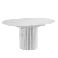 Maru Round 4-6 Seater Extending Oak Pedestal Dining Table – Washed White Japandi Fluted Base -Daals Store BSD 135 WHITE WB4