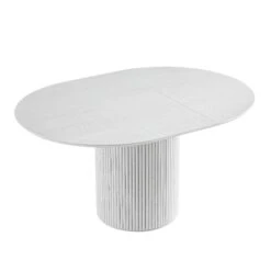 Maru Round 4-6 Seater Extending Oak Pedestal Dining Table – Washed White Japandi Fluted Base -Daals Store BSD 135 WHITE WB5