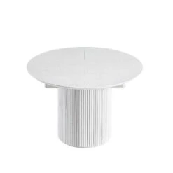 Maru Round 4-6 Seater Extending Oak Pedestal Dining Table – Washed White Japandi Fluted Base -Daals Store BSD 135 WHITE WB6