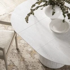 Maru Round 4-6 Seater Extending Oak Pedestal Dining Table – Washed White Japandi Fluted Base -Daals Store BSD 135 WHITE scene5