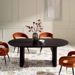 Maru Black Oak Oval Extending Dining Table β 6-8 Seater Japandi Double Pedestal with Fluted Detail 18 Maru Black Oak Oval Extending Dining Table β 6-8 Seater Japandi Double Pedestal with Fluted Detail -Daals Store BSD 136 BLACK scene2