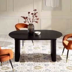 Maru Black Oak Oval Extending Dining Table β 6-8 Seater Japandi Double Pedestal with Fluted Detail 19 Maru Black Oak Oval Extending Dining Table β 6-8 Seater Japandi Double Pedestal with Fluted Detail -Daals Store BSD 136 BLACK scene3