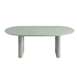 Maru Oval 6-8 Seater Extending Oak Pedestal Dining Table, Sage Green