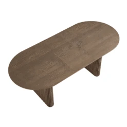 Maru Silver Oak Oval 6-8 Seater Extending Dining Table - Japandi Fluted Double Pedestal -Daals Store BSD 136 SILK GIF