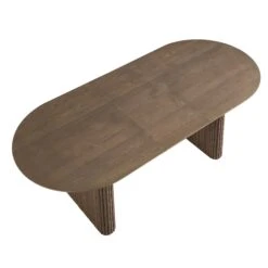 Maru Silver Oak Oval 6-8 Seater Extending Dining Table - Japandi Fluted Double Pedestal -Daals Store BSD 136 SILK WB2