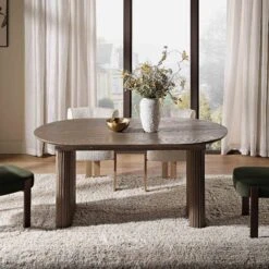 Maru Silver Oak Oval 6-8 Seater Extending Dining Table - Japandi Fluted Double Pedestal -Daals Store BSD 136 SILK scene4