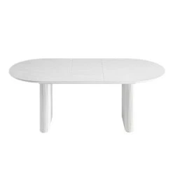 Maru Oval 160-200cm Extending Oak Dining Table – Washed White Fluted Pedestal Japandi Table -Daals Store BSD 136 WHITE WB1