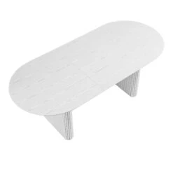 Maru Oval 160-200cm Extending Oak Dining Table – Washed White Fluted Pedestal Japandi Table -Daals Store BSD 136 WHITE WB3