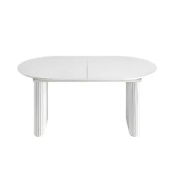 Maru Oval 160-200cm Extending Oak Dining Table – Washed White Fluted Pedestal Japandi Table -Daals Store BSD 136 WHITE WB4
