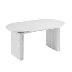 Maru Oval 160-200cm Extending Oak Dining Table – Washed White Fluted Pedestal Japandi Table -Daals Store BSD 136 WHITE WB5