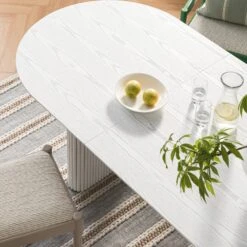 Maru Oval 160-200cm Extending Oak Dining Table – Washed White Fluted Pedestal Japandi Table -Daals Store BSD 136 WHITE scene4