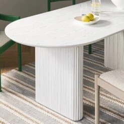 Maru Oval 160-200cm Extending Oak Dining Table – Washed White Fluted Pedestal Japandi Table -Daals Store BSD 136 WHITE scene5