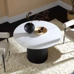 Maru 110cm Round Dining Table β Black Fluted Oak Pedestal with White Ceramic Top 11 Maru 110cm Round Dining Table β Black Fluted Oak Pedestal with White Ceramic Top -Daals Store BSD 137 BLACK scene1