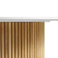 Maru 110cm Round Dining Table - White Ceramic Top with Natural Oak Fluted Pedestal Base -Daals Store BSD 137 OAK detail1