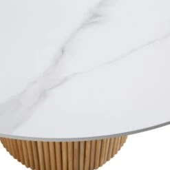 Maru 110cm Round Dining Table - White Ceramic Top with Natural Oak Fluted Pedestal Base -Daals Store BSD 137 OAK detail4