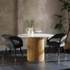 Maru 110cm Round Dining Table - White Ceramic Top with Natural Oak Fluted Pedestal Base -Daals Store BSD 137 OAK main