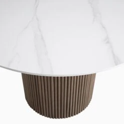 Maru White Ceramic and Silver Oak Round Dining Table – 110cm Japandi Fluted Pedestal -Daals Store BSD 137 SILK detail1