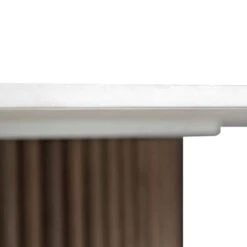 Maru White Ceramic and Silver Oak Round Dining Table – 110cm Japandi Fluted Pedestal -Daals Store BSD 137 SILK detail3