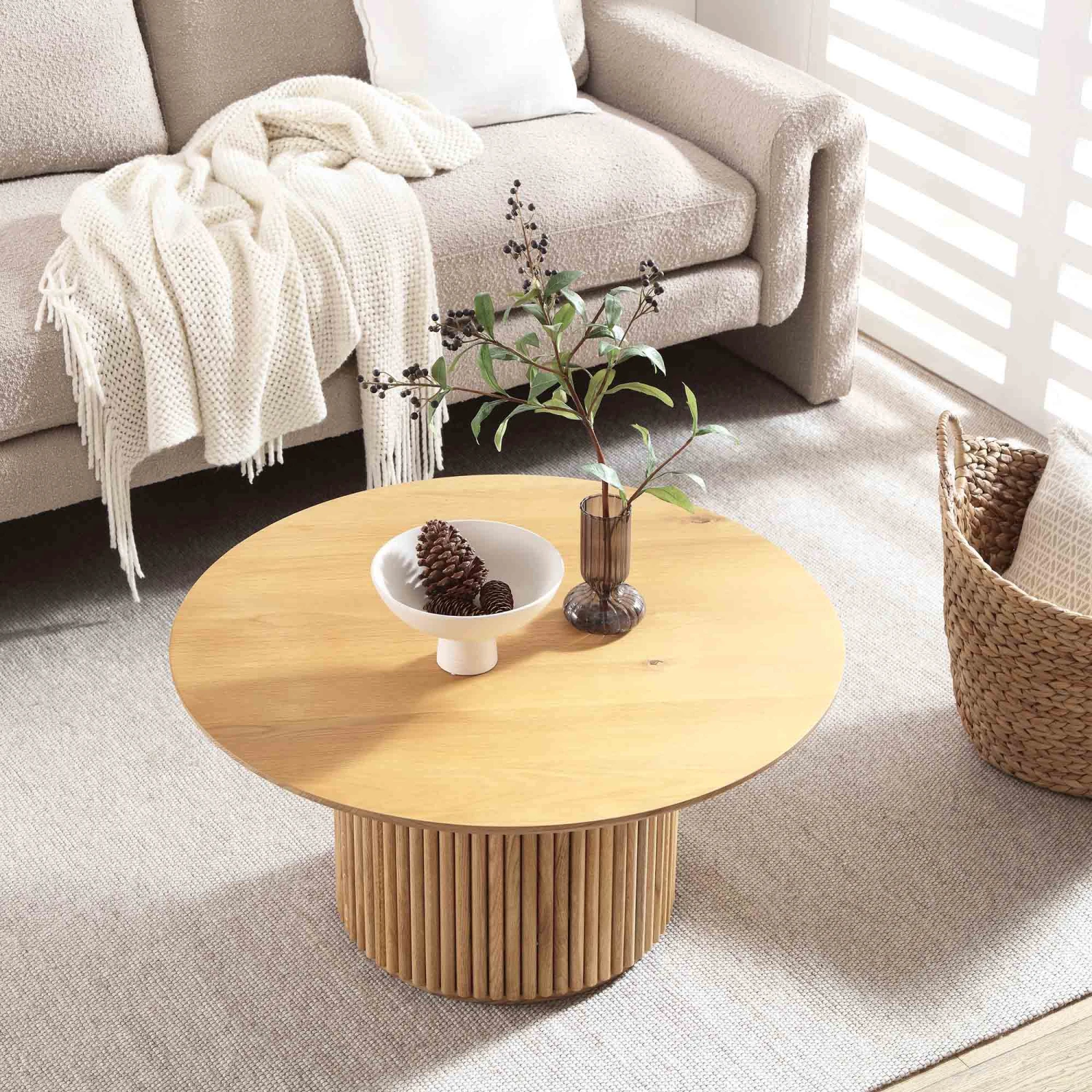 Maru Round Oak Pedestal Coffee Table, Oak 2 Maru Round Oak Pedestal Coffee Table, Oak - Image 2