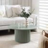 Maru Round Oak Pedestal Coffee Table, Sage Green -Daals Store BSD 138 SAGE main