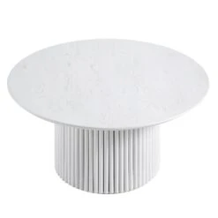 Maru Round Oak Pedestal Coffee Table, Washed White -Daals Store BSD 138 WHITE WB2