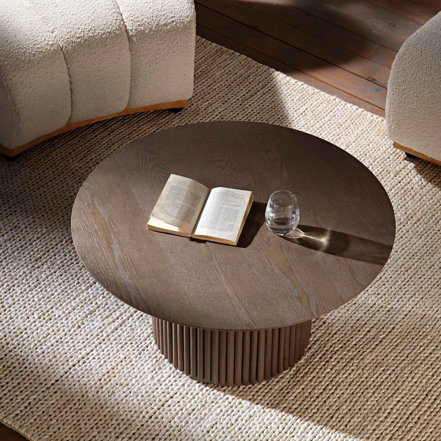 Maru Round Oak Pedestal Coffee Table, Silver Oak 2 Maru Round Oak Pedestal Coffee Table, Silver Oak - Image 2
