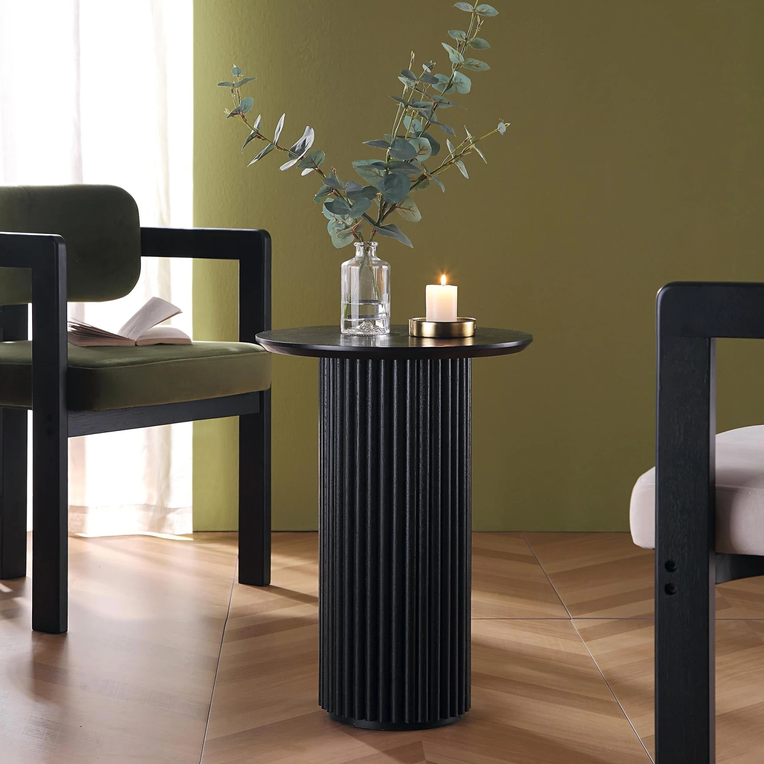 Maru Oak Round Side Table, Black 1 Maru Oak Round Side Table, Black