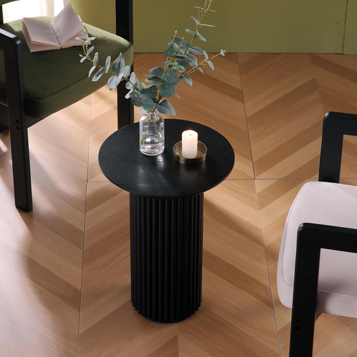 Maru Oak Round Side Table, Black 2 Maru Oak Round Side Table, Black - Image 2