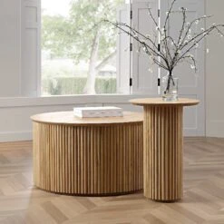 Maru Oak Round Coffee Table With Storage, Oak 17 Maru Oak Round Coffee Table With Storage, Oak -Daals Store BSD 139 140 OAK group scene