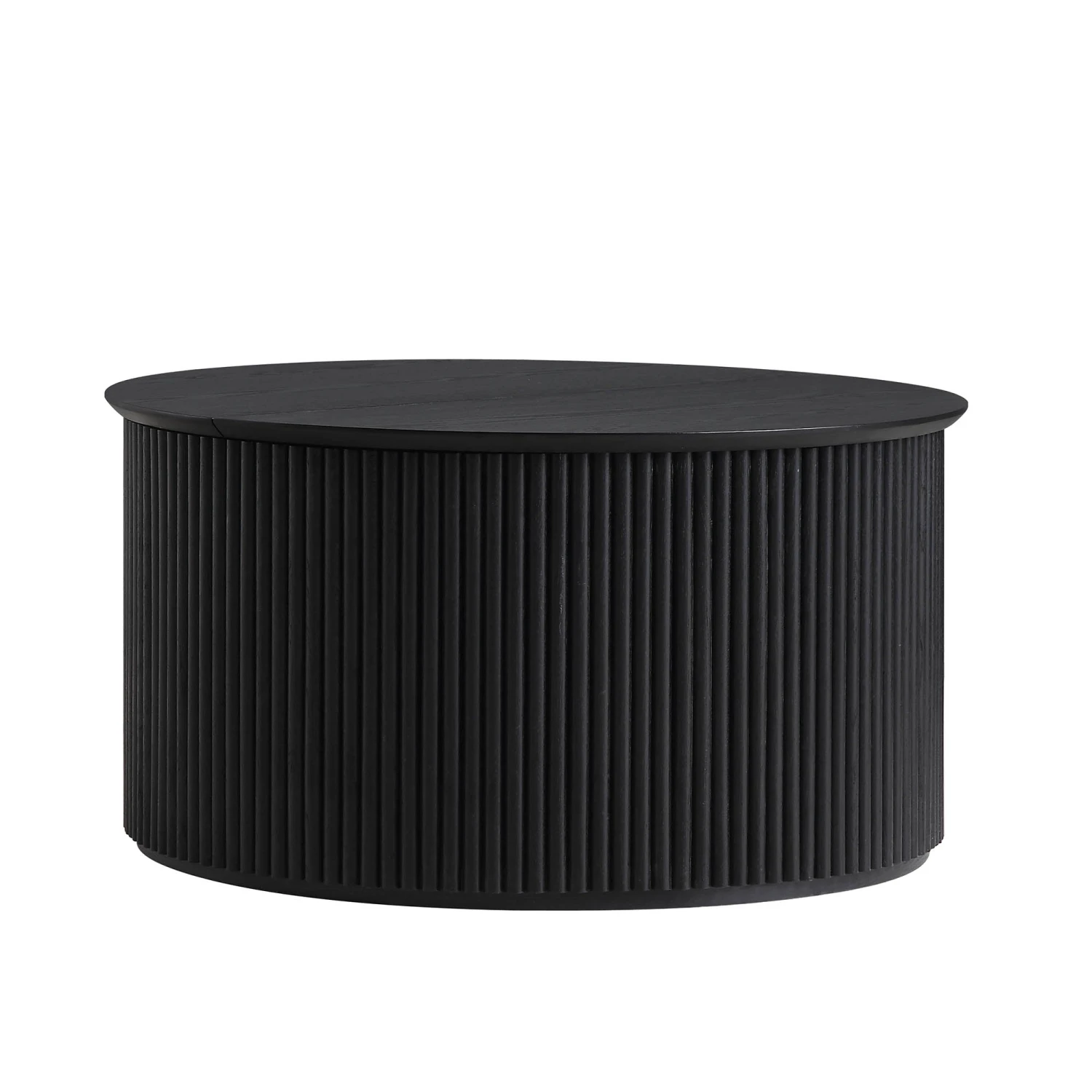 Maru Black Oak Round Storage Coffee Table - Fluted Base Minimalist Design 6 Maru Black Oak Round Storage Coffee Table - Fluted Base Minimalist Design - Image 6