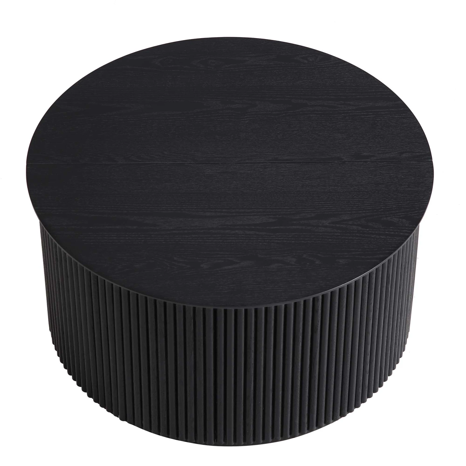 Maru Black Oak Round Storage Coffee Table - Fluted Base Minimalist Design 7 Maru Black Oak Round Storage Coffee Table - Fluted Base Minimalist Design - Image 7