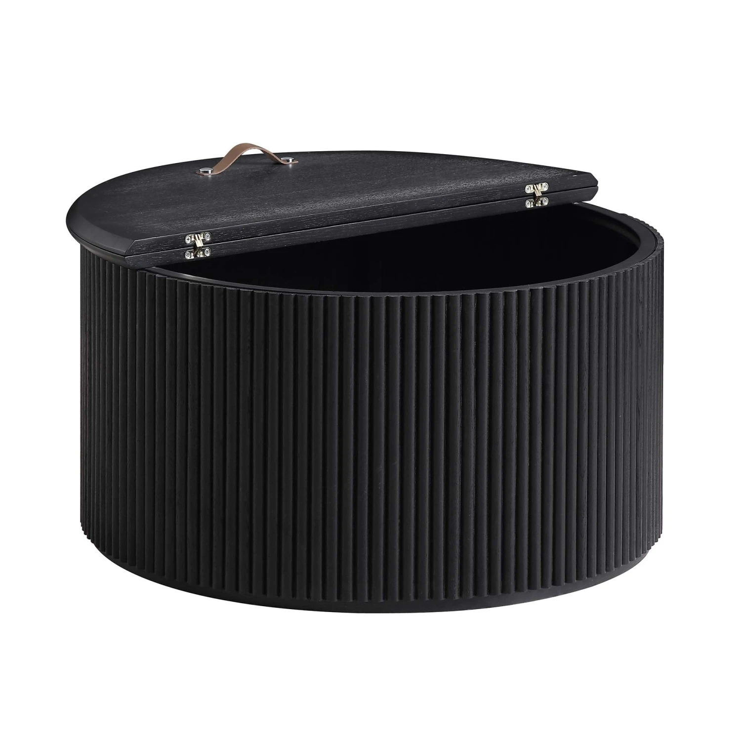 Maru Black Oak Round Storage Coffee Table - Fluted Base Minimalist Design 9 Maru Black Oak Round Storage Coffee Table - Fluted Base Minimalist Design - Image 9