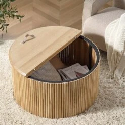 Maru Oak Round Coffee Table With Storage, Oak 16 Maru Oak Round Coffee Table With Storage, Oak -Daals Store BSD 140 OAK scene2