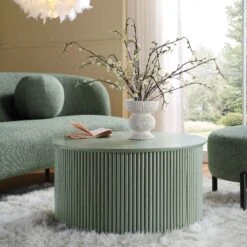 Maru Oak Round Coffee Table With Storage, Sage Green