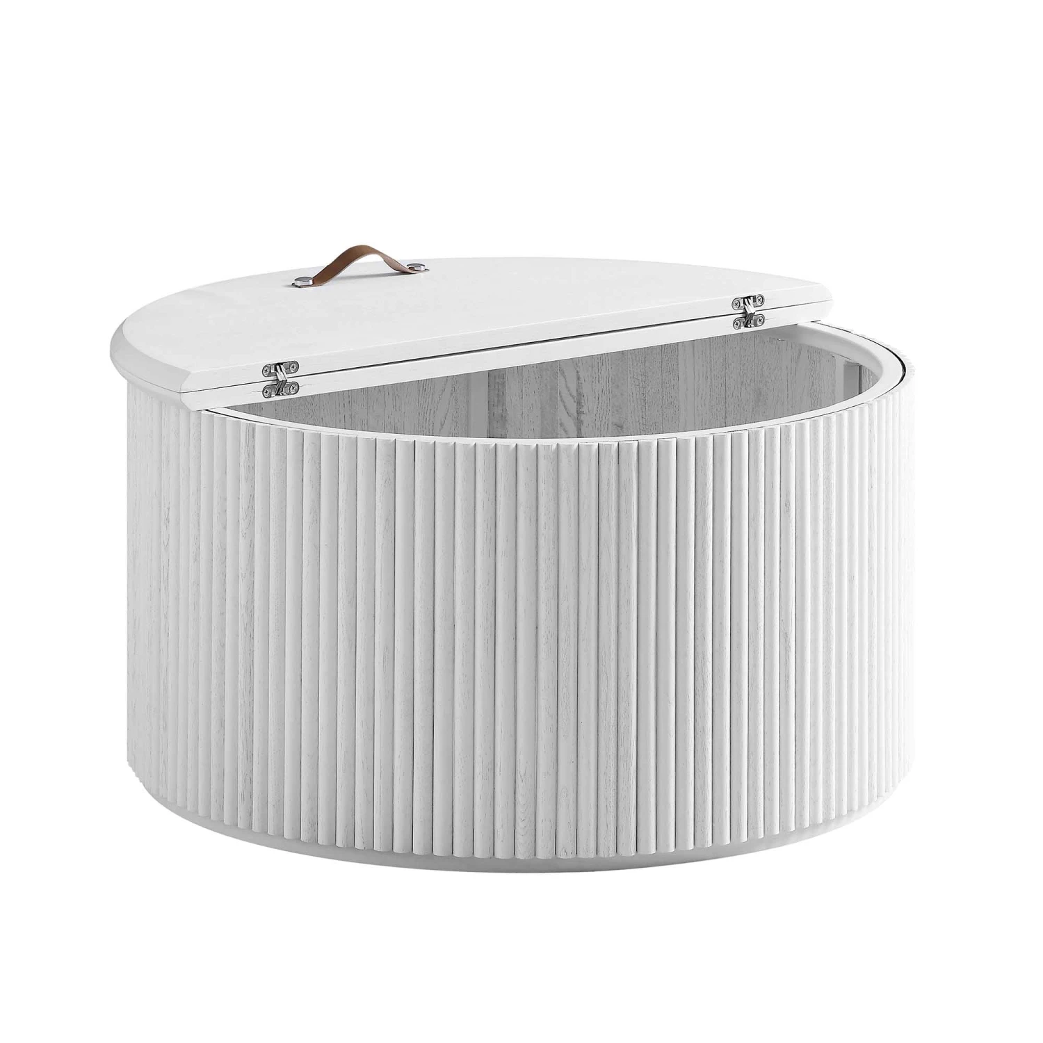 Maru Oak Round Coffee Table With Storage, Washed White 8 Maru Oak Round Coffee Table With Storage, Washed White - Image 8