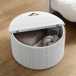 Maru Oak Round Coffee Table With Storage, Washed White 15 Maru Oak Round Coffee Table With Storage, Washed White -Daals Store BSD 140 WHITE scene2