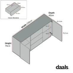 Agnes Curved Edge 2 Door 3 Drawer Wide Sideboard, Off White With Oak Top 22 Agnes Curved Edge 2 Door 3 Drawer Wide Sideboard, Off White With Oak Top -Daals Store BSD 143 CHART 1